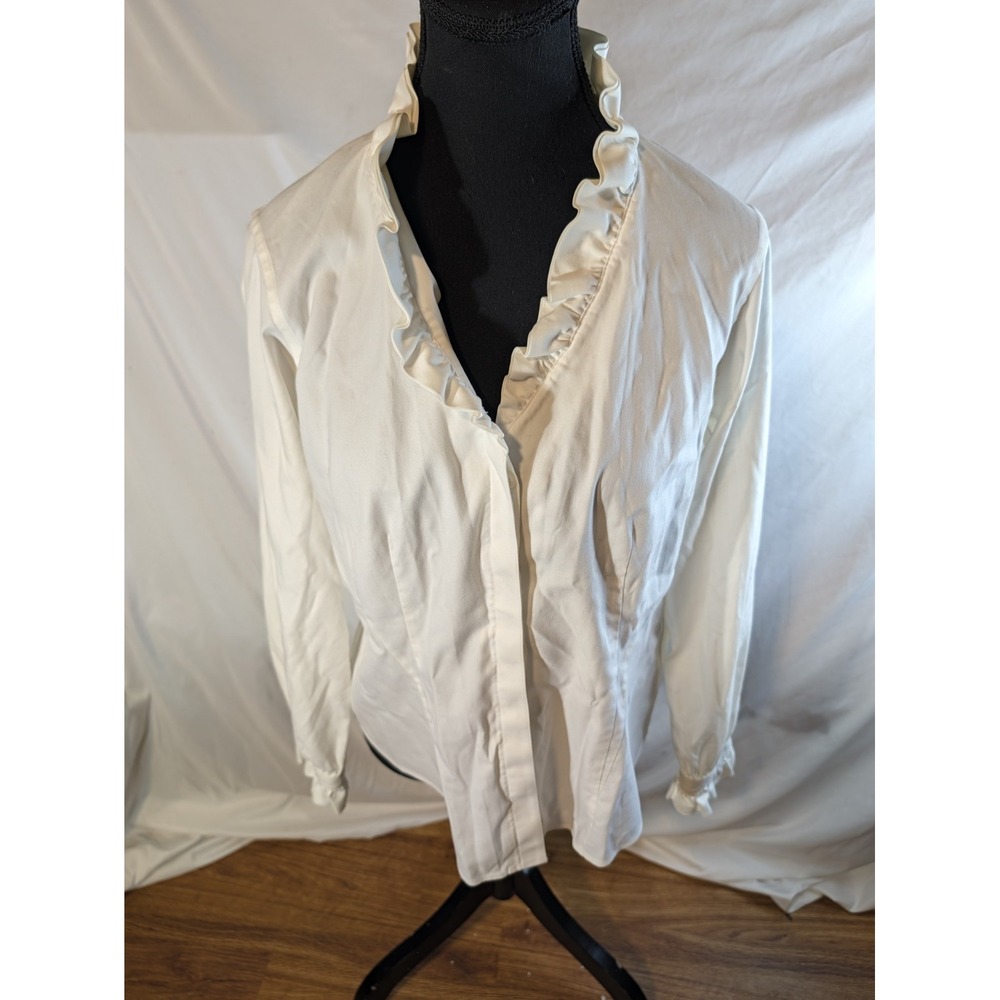 Brooks Brothers Women's White Fitted No Iron Ruffle Collar Shirt Sz. 12